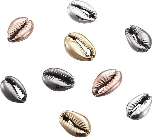 Miniatura 2 de Cheriswelry 50 cuentas de concha galvanizadas, conchas de cauri en espiral, conchas de mar, verano, playa, cuentas espaciadoras sueltas para