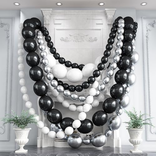 Black White and Gold Linking Balloons, 90PCS Black Gold and White Balloon Arch, Metallic Silver Quick Linked Connecting Balloon for Wedding Birthday Baby Shower Graduation New Year Party Decorations by Govpy - Used condition - US$14.19