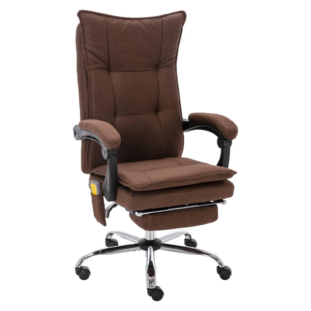 Sedia massaggiante da ufficio, in tessuto marrone, 64 x 68 x 113 – 120 cm, regolabile in altezza, con funzione sdraiata e riscaldamento per schiena, casa, ufficio, gioco, studio, camera da