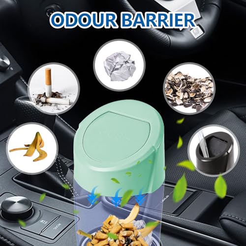 Image of Hovom Mini Car Trash Can with Lid, Portable Garbage Can for Car, Leakproof Cup Holder Automotive Garbage Bin with 2 Rolls of Trash Bags, Small Trash Storage Can for Car Home Office(Light Green)