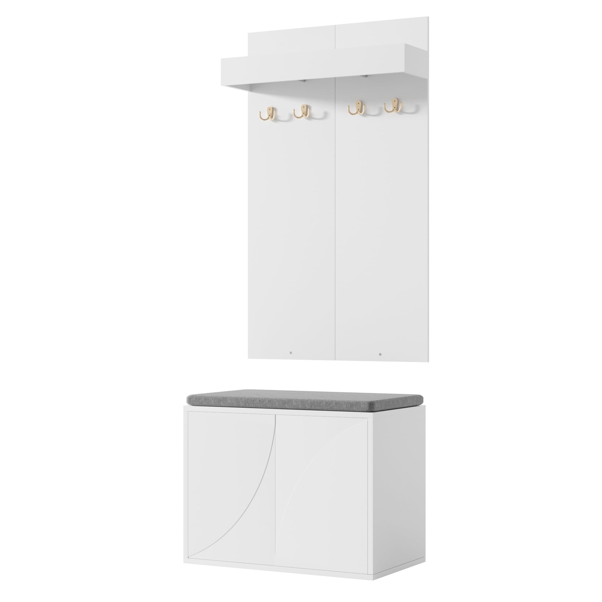 Set appendiabiti 3 in 1, appendiabiti con 4 ganci integrati, scarpiera con due ante e scarpiera, bianco, 60 x 35 x (45 + 100) cm