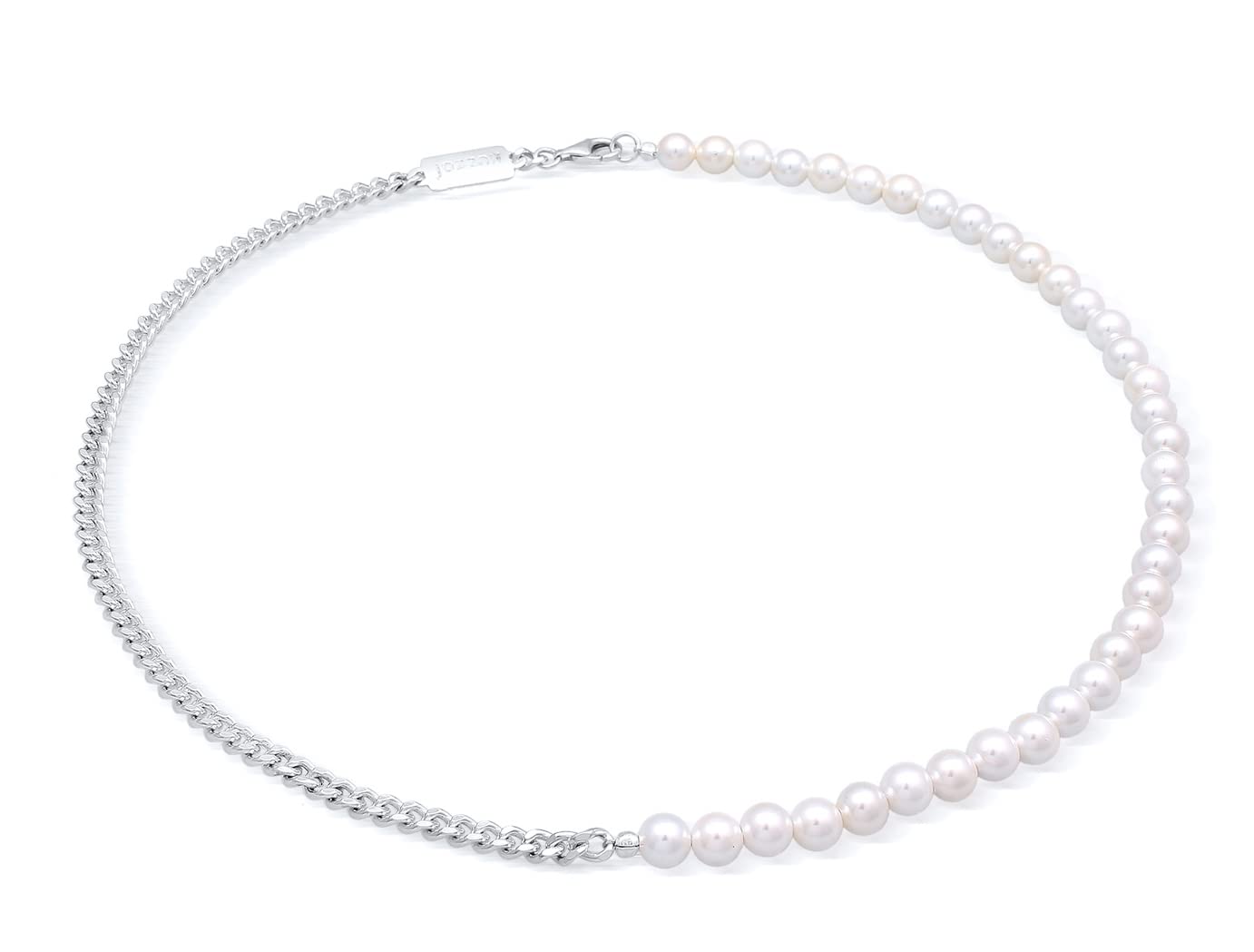 KuzzoiCollar de perlas para hombre, pulido brillante, con cadena de eslabones en un diseño moderno, joyas de perlas para hombre o amigo de plata de ley 925, longitud 45 cm (plata), Perla, Perla