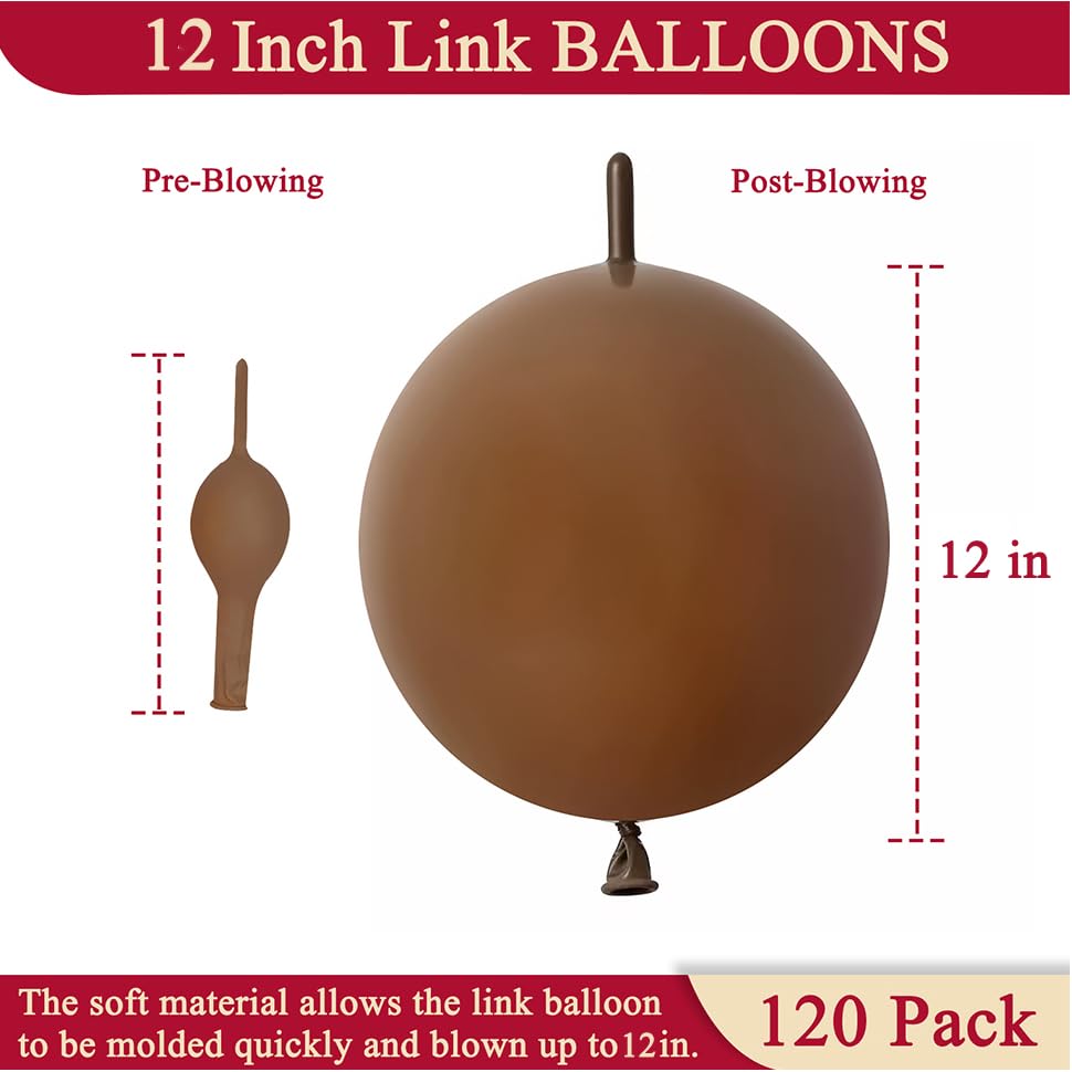 Image of Brown Link Balloons 12 Inch 120 Pcs Latex Quick Linking Balloon for Birthday Wedding Party Festival Decorations