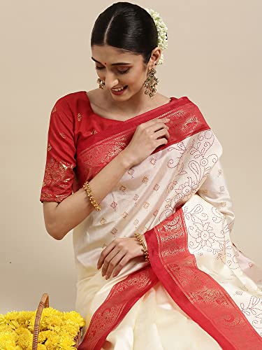 Image of AKHILAM Women's Banarasi Silk Printed Saree With Unstitched Blouse Piece (F013PJ139 Parent)