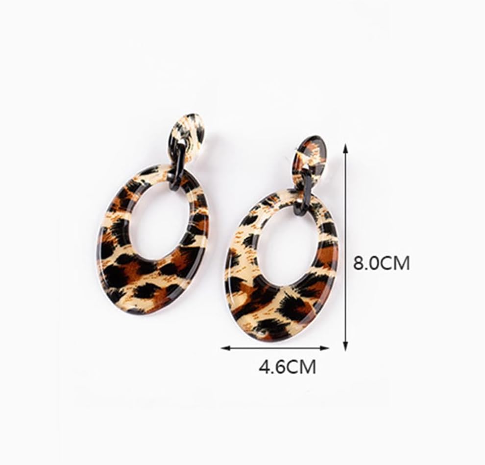 Vintage Round Leopard Splicing Acrylic Drop Dangle Earrings for Women Lightweight Boho Flash Metal Dangle Earrings Jewelry Gift - Image 2