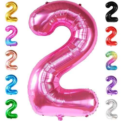 Image of KatchOn, Hot Pink Number 2 Balloon - 40 Inch Number Balloon | 2 Balloon Number, Two Cool Birthday Party Decorations Girl, Pink Party Decor, 2nd Birthday Decorations for girl