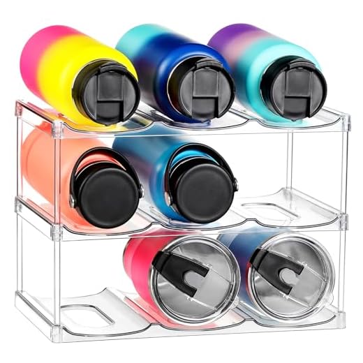 LARGER Compartment - Stackable Water Bottle Organizer Holder - for Stanley & Others' Large Tumbler - Clear Wine Rack, Cup Bottle Holder for Cabinet Home Countertop Fridge Pantry Shelf, 3 Tier Hold 9