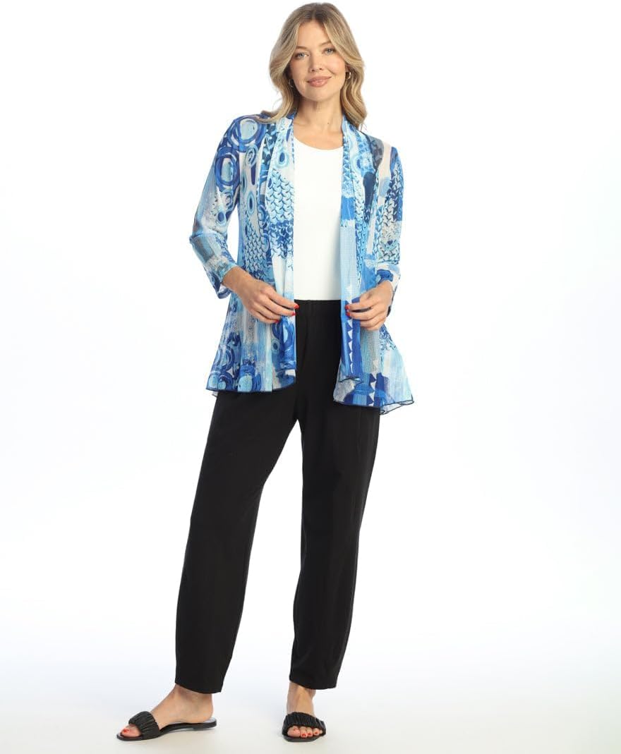 Jess & Jane Crepe Mesh Drape Cardigan - CM3 Ocean Blue - Image 2