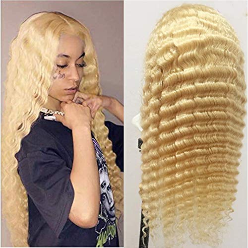 613 Lace Front Wig Human Hair Deep Wave Pre Plucked With Baby Hair 613 Blonde Closure Wig For Women Real Brazilian Human Hair Swiss Lace Raw Remy Virgin Hair Grade 9A 18 Inch