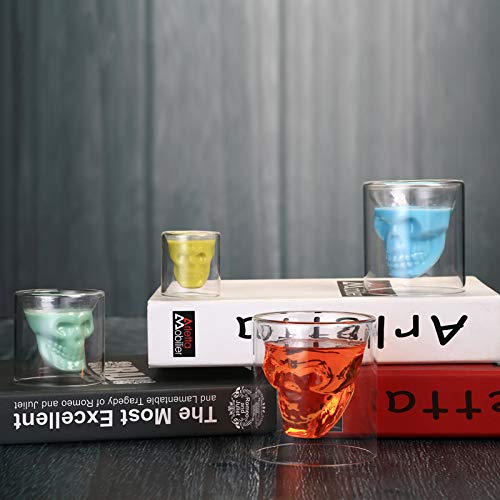 Aebor Crystal Skull Shot Glasses Double Wall Glass Cup,Funny Crystal Drinking Cup,Whiskey Glasses,Cool Beer Cup for Wine Cocktail Vodka,Set of 4, 25ml