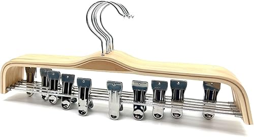 Miniatura 9 de Paquete de 30 perchas de madera natural de 14.5 pulgadas para pantalones, exhibición de ropa, faldas de madera, ganchos inferiores de metal
