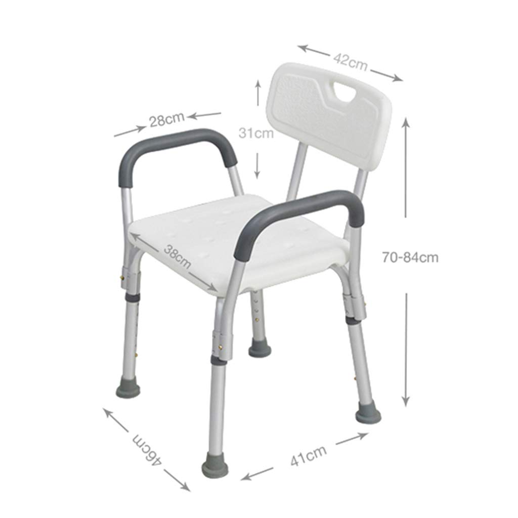 Taburete de baño/Ducha Asiento de plástico Moldeado Silla de Ducha Banco Antideslizante para Personas Mayores Discapacitado con Respaldo Asa de Seguridad 6 Altura Fuerte Capacidad de Carga