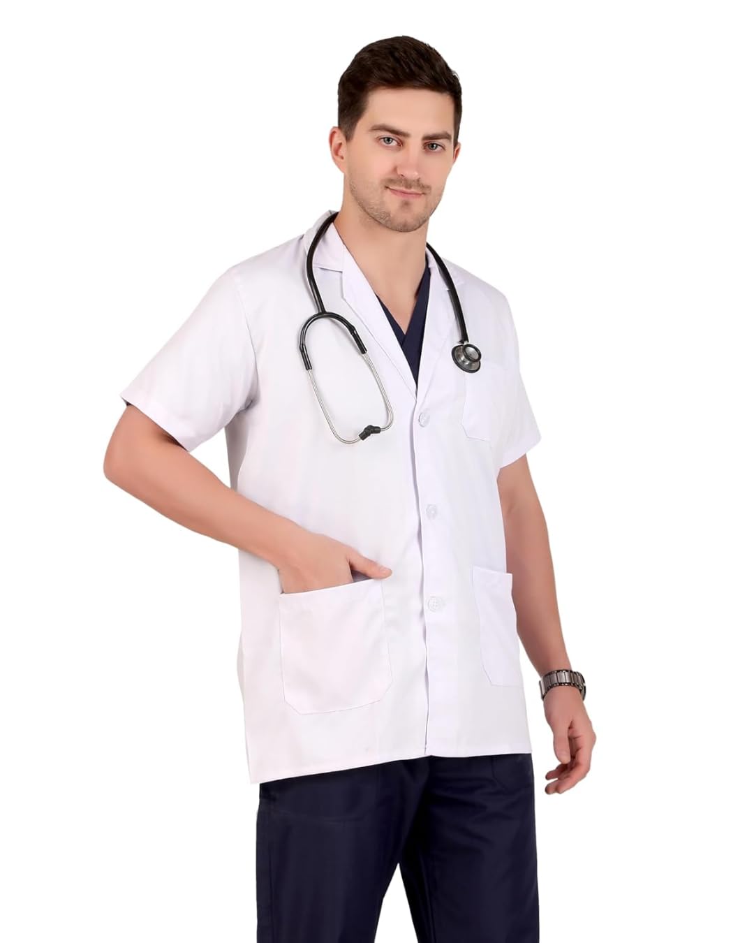 White Medical Coat for men: Short Sleeve Doctor Lab Coat for Hospital & Clinic Use Healthcare Apparel-image-23