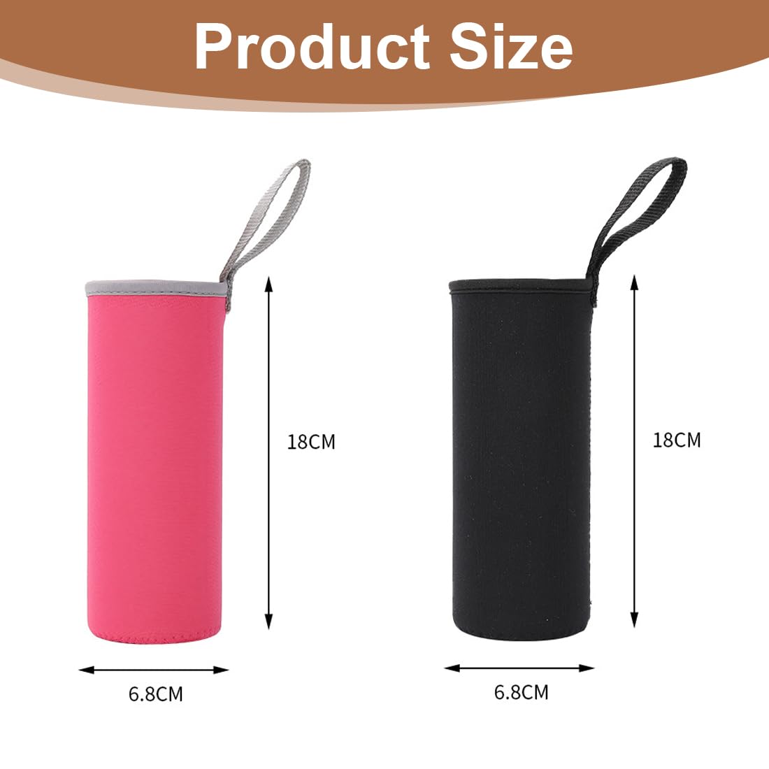 2 Pezzi Custodia in Neoprene per Bottiglie, Custodia per Bottiglia in Neoprene, 550ML Borsa Protettiva per Bottiglie Coperchio per Borraccia Acqua (Nero+Rosa)
