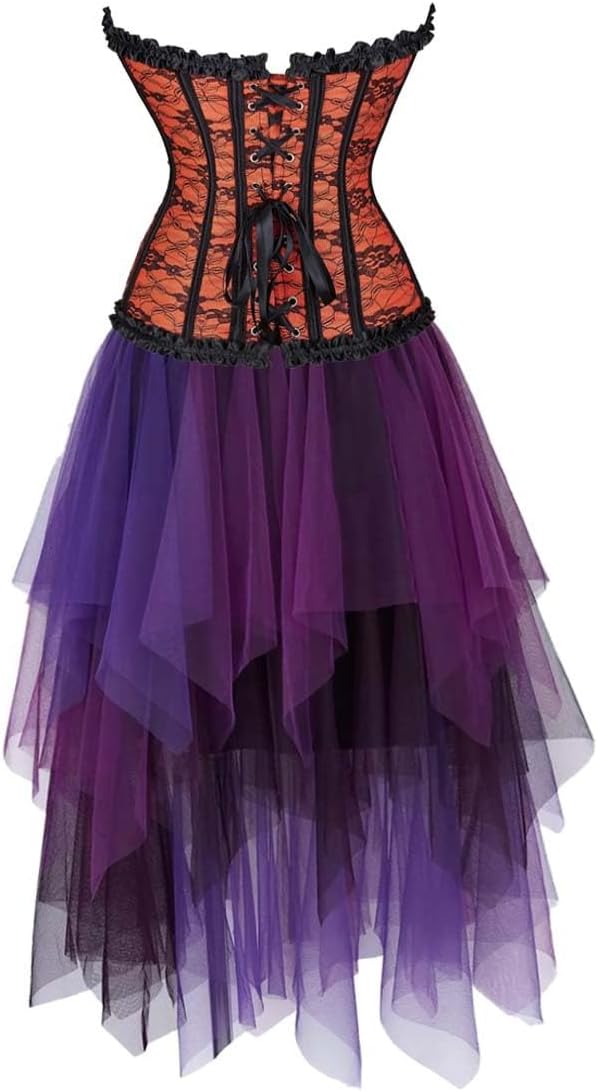 Jutrisujo Renaissance Halloween Corset Dress Top Busiter Women's Gothic Satin Lace up Outfit Plus Size Vintage