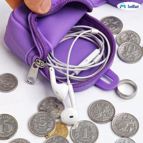 Image of FunBlast Cute Cat Shape Silicone Coin Purse for Kids & Adults - Mini Pouch for Coins, Earphones, Keys & Small Essentials, Aesthetic Pouches for Girls & Women - 10 X 7 X 4 Cm (Cat-Purple)