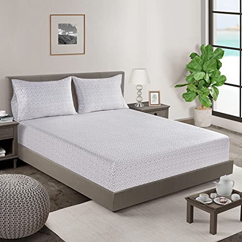 Image of LANE LINEN 100% Organic Cotton King Fitted Sheet, 3-Piece Set (1 Fitted Sheet, 2 Pillowcases), Percale Weave, Ultra Soft, Breathable, GOTS Certified, Fits Mattress Upto 15 inch Deep - White(Grey Dot)