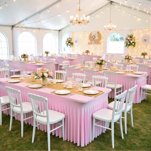 Image of 3pk Baby Pink Spandex Tablecloths for 6 Foot Rectangle Tables, Stretch Table Cloths 6FT Pink Fitted Table Cover Desk Skirt for Wedding Birthday Party Baby Shower