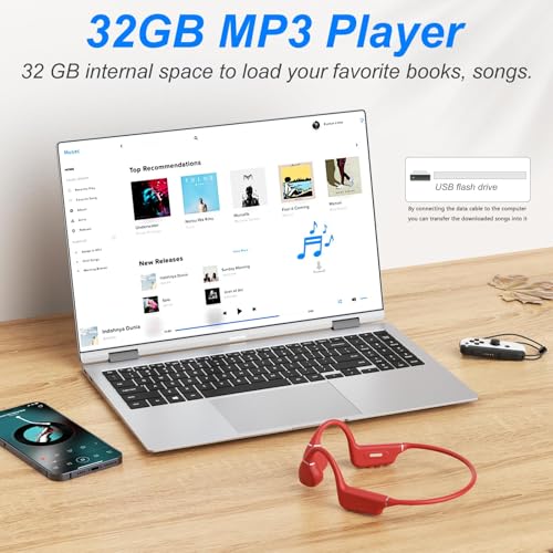 Image of Bone Conduction Headphones - Bluetooth 5.4 & 32GB Memory MP3 Player IP68 Waterproof Headphones for Swimming, Bone Conduction with Mic Open Ear Running Headphone for Swimming, Running, Cycling (Red)