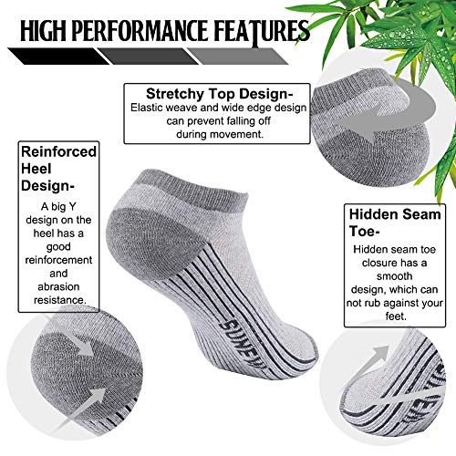Sunew Summer Bamboo Socks, 3 Pack Mens Lightweight Sport Short Anti Slip Odorless Golf Socks, Extra Soft Full Cushion Breathable Work Boots Socks Hiking Sports Casual Socks Gray L #TOP5