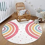 STARUIA Round Rainbow Rug for Girls Bedroom,4Ft Washable Kids Rug for Baby Nursery,Non-Slip Circle A