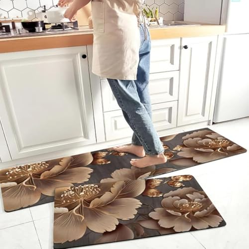Image of Kitchen Anti Slip Mat for Floor, Waterproof Washable Kitchen Mats, Non Slip Kitchen Floor Mats for Home, Soft Mats for Kitchen, Kitchen Mats for Floor Anti Slip (Floral - Flower)