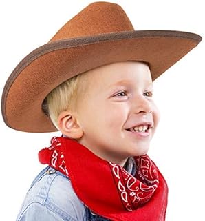 Narwhal Novelties Junior Brown Cowboy Hat with Red Bandana Set - Kids Western Wear with Felt Cowboy Hat for Boys, Kids Cow...