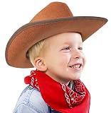 Narwhal Novelties Junior Brown Cowboy Hat with Red Bandana Set - Kids Western Wear with Felt Cowboy