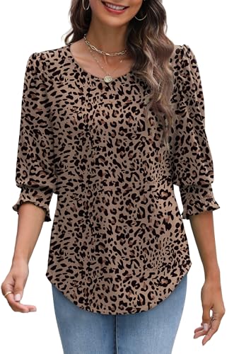 Image of XIEERDUO Blouses for Women Dressy Casual 3 /4 Length Sleeve Womens Tops with Smocked Cuffs