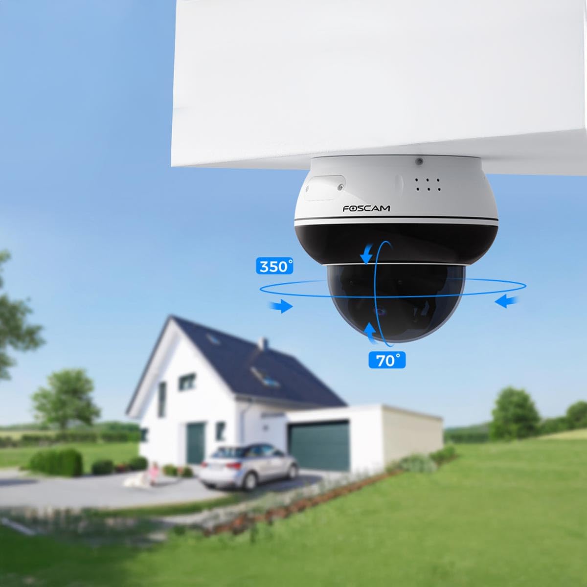 Foscam D8ET 4K 8 MP PoE IP Dome Überwachungskamera mit motorisierter PT-Funktion, KI-Personen- und Fahrzeugerkennung, IK10 Vandalismus-Schutz (weiß)