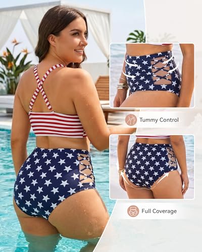 Image of American Trends Womens Plus Size Bikini Set - Tummy Control, High Waisted 2 Piece Swimsuits Bathing Suits