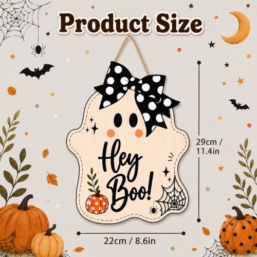 Image of Halloween Party Decorations - Hey Boo Wooden Ghost Sign for Front Door | Cute Ghost Halloween Garland Wood Wreaths Door Sign Decor- Halloween Party Favors Supplies for Home Wall Decor
