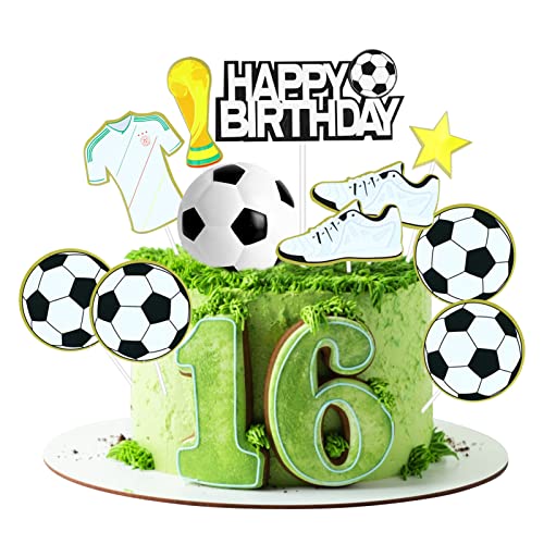 LAPONO Decoração bolo futebol 13 unidades ornamentos bolos de aniversário Cupcakes Topper desportos tema decoração com Happy Birthday futebol t-shirt sapatilhas troféus festas para admirador crianças