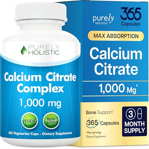 Calcium Citrate 1000mg | Healthy Bone & Teeth Support | High Absorption Cal Citrate | Gentle on Digestion | Vegan & Non-GMO | 3 Month Supply | Calcium Supplements for Women & Men | 365 Capsules