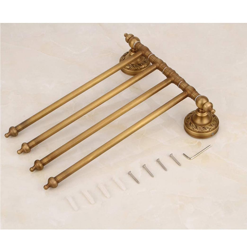 Retro Bronzo Toallero Giratorio para Baño, Barra De Toalla De Latón De 4 Brazos, Soporte De Toalla Montado En La Pared Que Ahorra Espacio con Gancho Gold