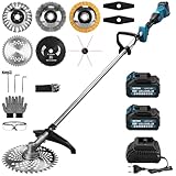 Débroussailleuse électrique sans fil 1380 W avec 2 batteries de 4 Ah et chargeur, 7 en 1, moteur sans balais, 18800 tr/min, avec 7 outils de tonte à gazon, pour cours, jardins et trottoirs