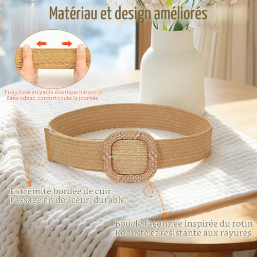 SSIMIDAPT Ceinture en Paille Tissée Femme, Ceinture Femme Élastique en Paille avec Boucle en Bois, Convient aux Filles, peut être Porté avec des Robes, des Pantalons et des Jeans(B) – vue 5