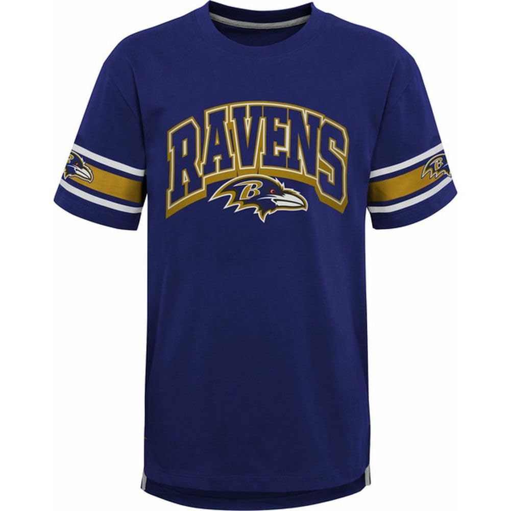 Outerstuff Boys Baltimore Ravens Nfl Kids Youth 8-20 Victorious Team Color Cotton Primary Logo Short Sleeve Fashion Official Football T-Shirt, 10-12