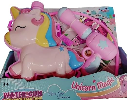 Image of Holi Pichkari Water Gun for Kids High Pressure Unicorn Backpack Tank with Holi - Boys and Girls(Pink)