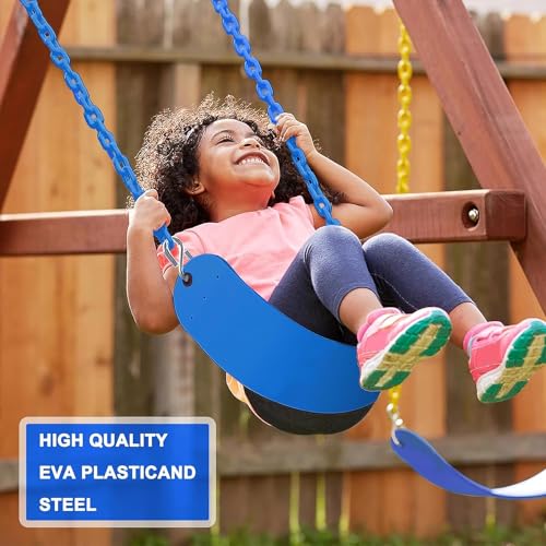 Image of Flexible Swing Seat Set For Kids /Adults Outdoor Park Garden Tree Backyard With Meter Plastic Coated Chain, Weight Support Upto 150kg, (1.5 Meter, Blue) ,4 Cm