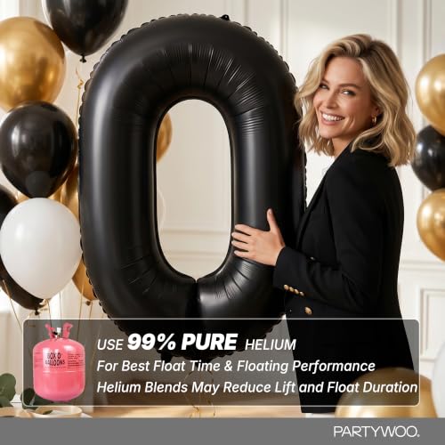 Image of PartyWoo Black Number 30 Balloon 40 Inch 25pcs Black Foil Star White Gold