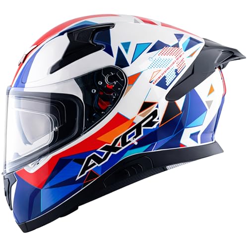 Image of Axor Apex Prism ISI DOT ECE Certified Full Face Helmet for Men and Women with pinlock Fitted Outer Clear Visor and Inner Smoke Visor and Advanced Ventilation-White Blue-XL