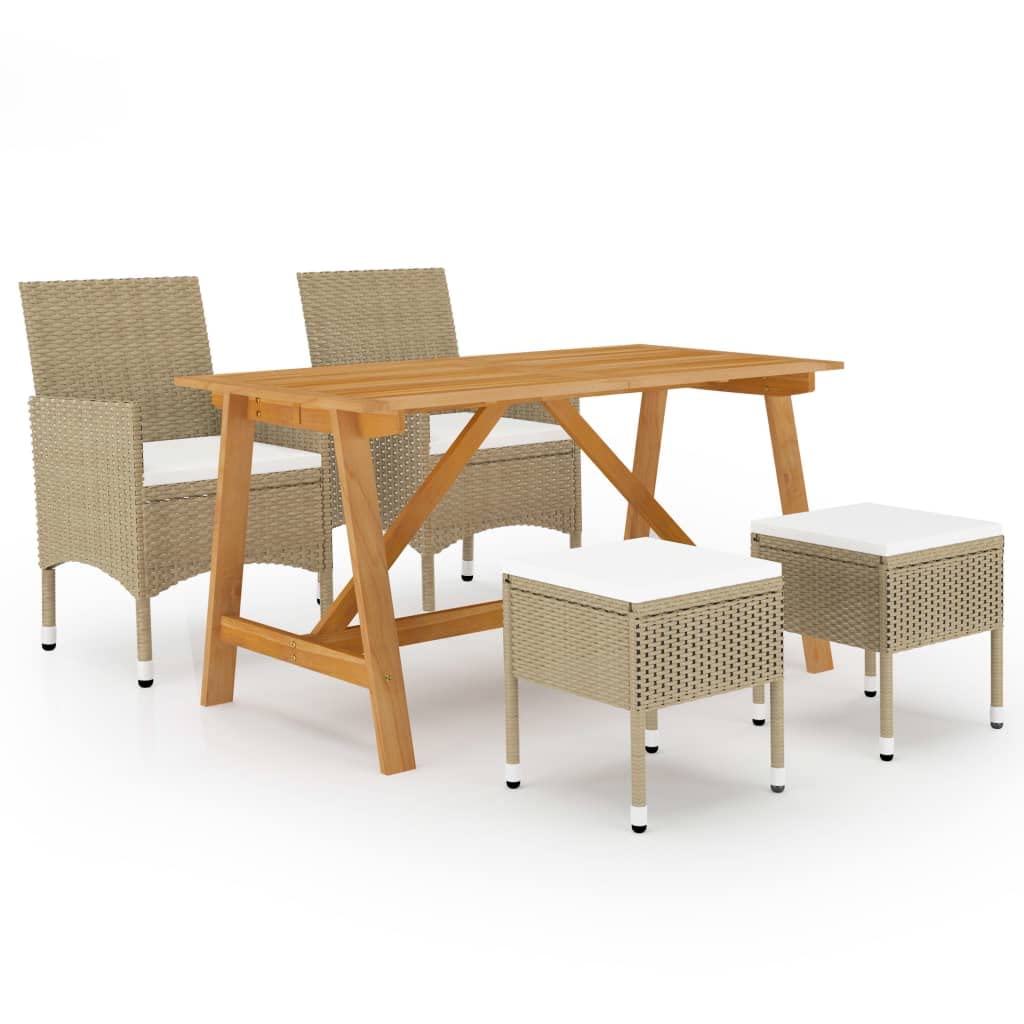 Salon de jardin beige 5 pcs avec table et chaises de repas extérieure pour terrasse patio