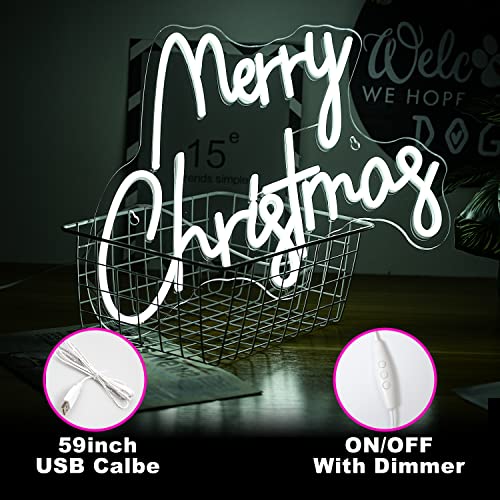 Image of Merry Christmas Neon Sign White Neon Light Letter Neon Light with Switch Novelty Lighting for ChristmasWall Decor Party Wedding Birthday Party Decorations