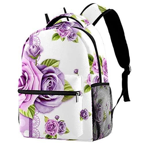 Sacs d'école motif floral et oiseau, sac à dos finition supérieure Multicolore