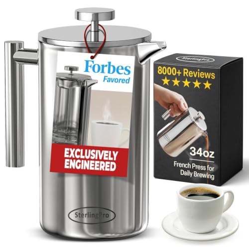 SterlingPro Non-Toxic Insulated Stainless Steel French Press Coffee Maker 34oz – Insulated Metal...