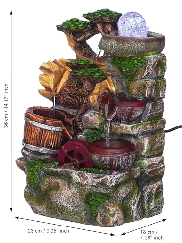 Image of Polyresin Designer Tabletop Indoor Water Fountain for Home Decor with Multicolour LED, Speed Controller Pump & Crystal Ball (Size: 23 x 18 x 36 CM | Colour: Multi|Weight: 1600 Gram)