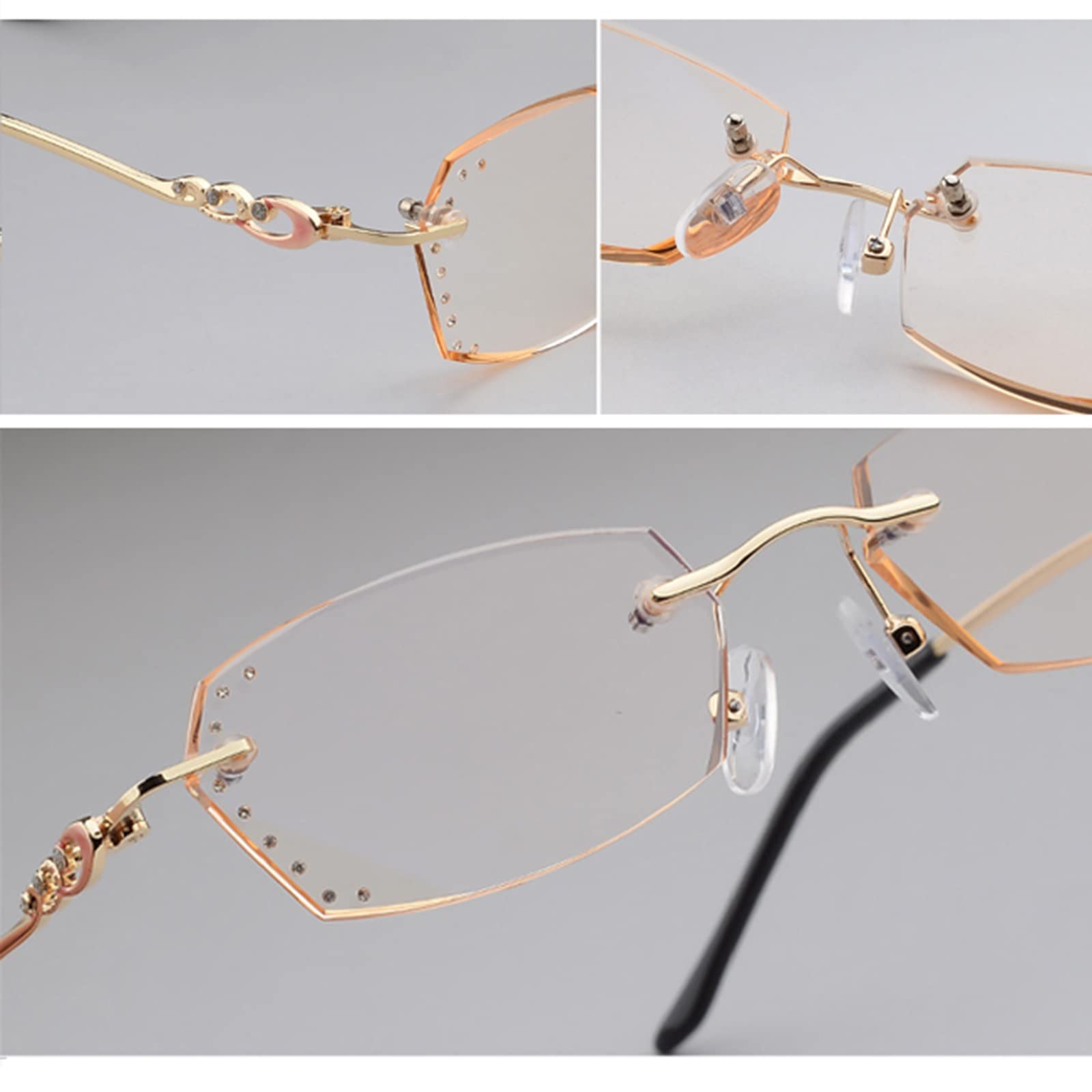 Modne Damskie Okulary Do Czytania Bez Oprawek, Okulary Do Czytania Z Blokadą Niebieskiego Światła, Dekoracje Z Kryształków/1.5