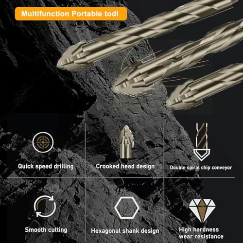 5 Piece 4 Tooth Drill Bit High Strength Eccentric Drill Bit Set for Concrete/Glass/Cast Iron/Tile/Wood. Hexagonal Shank Drills, Short bits, Reduced Vibration, Dry Drills, Sizes: 6+6+8+10+12 mm - Image 5