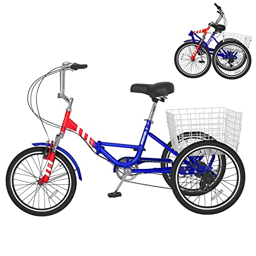 LILYPELLE Adult Folding Tricycles, 7 Speed Folding Adult Trikes, 20/24/26 inch 3 Wheels Bikes with Low Step-Through, Large Basket, Foldable Tricycle for Adults, Women, Men, Seniors
